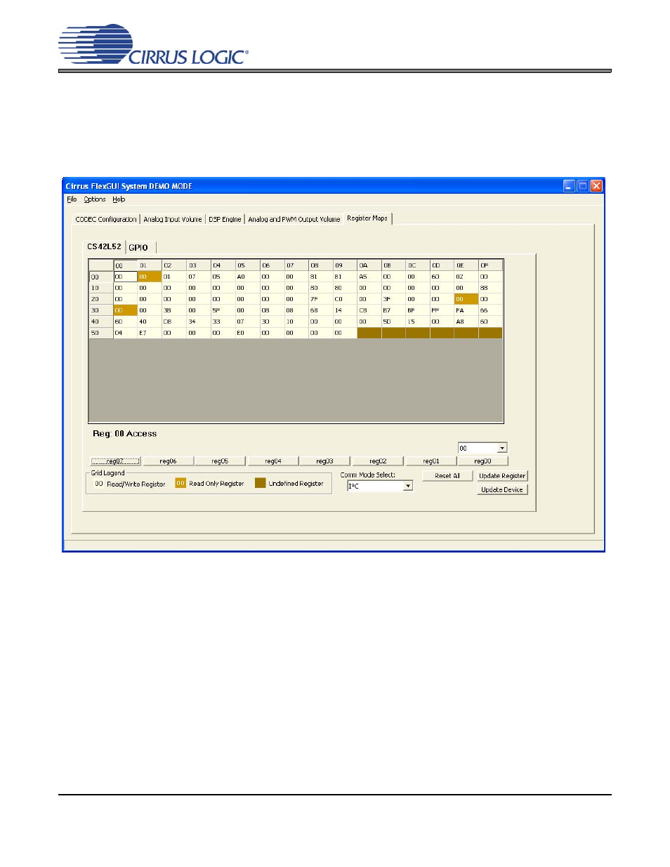 5 register maps tab, Figure 8. register maps tab, Figure 8.register maps tab | Crd42l52 | Cirrus Logic CRD42L52 User Manual | Page 14 / 28