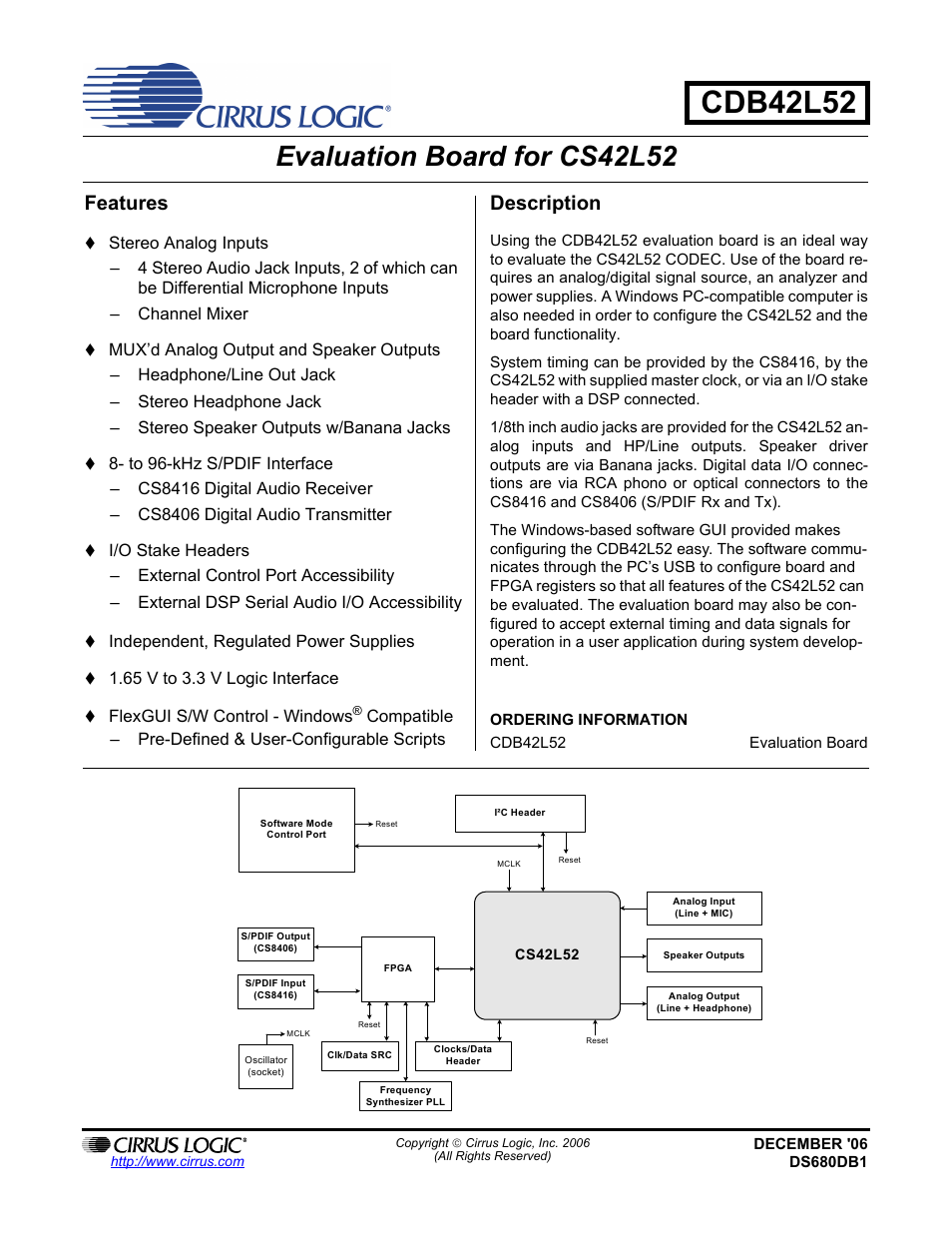 Cirrus Logic CDB42L52 User Manual | 26 pages