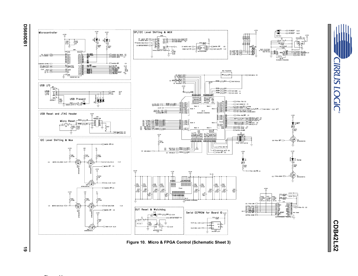 Figure 10.micro & fpga control (schematic sheet 3), Figure 10, Cdb42l52 | Cirrus Logic CDB42L52 User Manual | Page 19 / 26