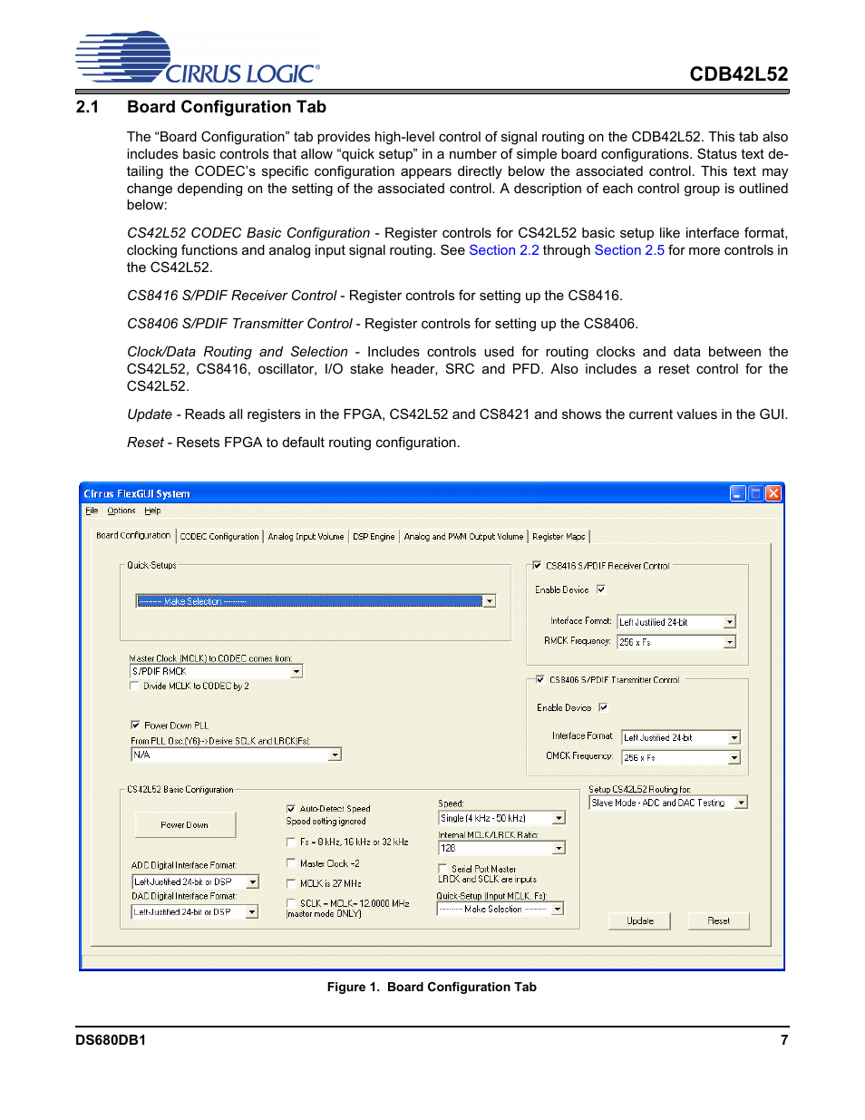 1 board configuration tab, Figure 1. board configuration tab, Figure 1.board configuration tab | Cdb42l52 | Cirrus Logic CDB42L52 User Manual | Page 7 / 26