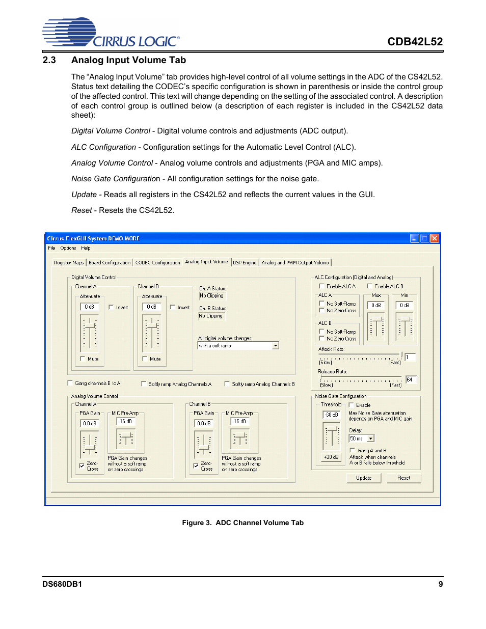 3 analog input volume tab, Figure 3. adc channel volume tab, Figure 3.adc channel volume tab | Cdb42l52 | Cirrus Logic CDB42L52 User Manual | Page 9 / 26