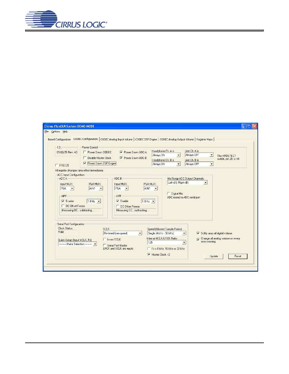 2 codec configuration tab, Cdb42l55 | Cirrus Logic CDB42L55 User Manual | Page 12 / 36