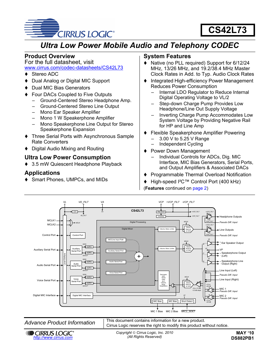Cirrus Logic CS42L73 User Manual | 7 pages