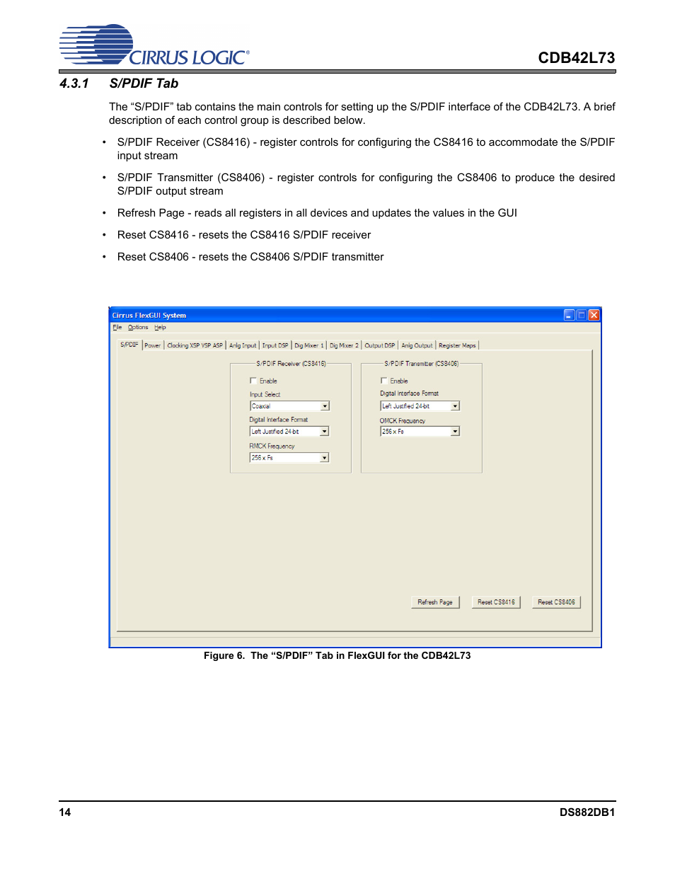 1 s/pdif tab, Section 4.3.1, Cdb42l73 | Cirrus Logic CDB42L73 User Manual | Page 14 / 36