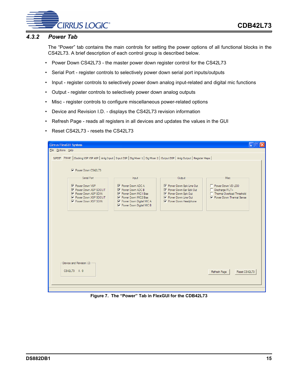 2 power tab, Cdb42l73 | Cirrus Logic CDB42L73 User Manual | Page 15 / 36
