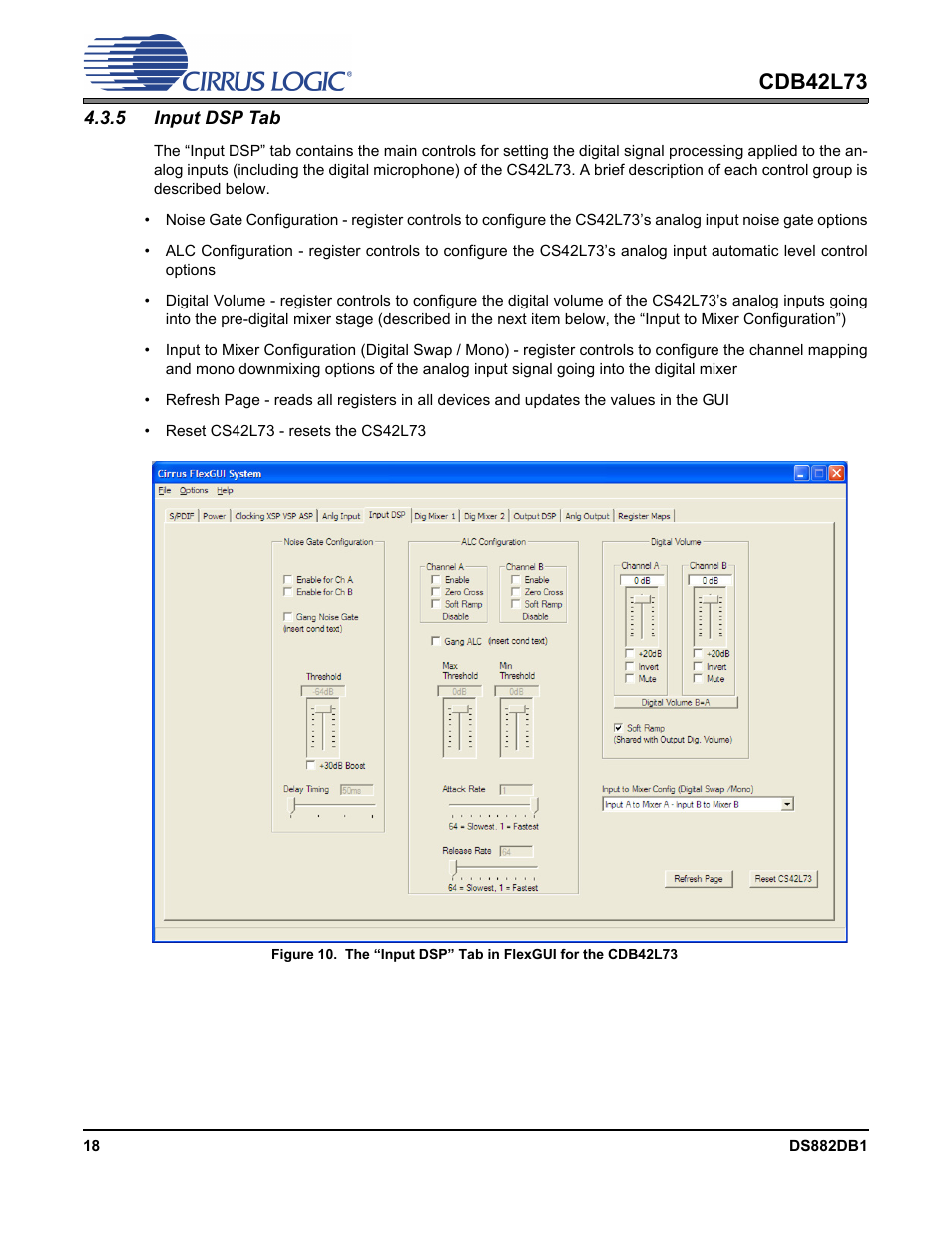 5 input dsp tab, Cdb42l73 | Cirrus Logic CDB42L73 User Manual | Page 18 / 36