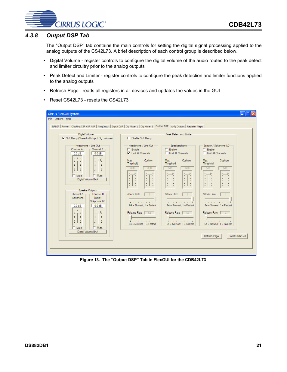 8 output dsp tab, Cdb42l73 | Cirrus Logic CDB42L73 User Manual | Page 21 / 36