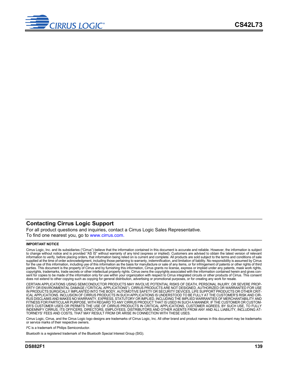 Cs42l73, Contacting cirrus logic support | Cirrus Logic CS42L73 User Manual | Page 139 / 139