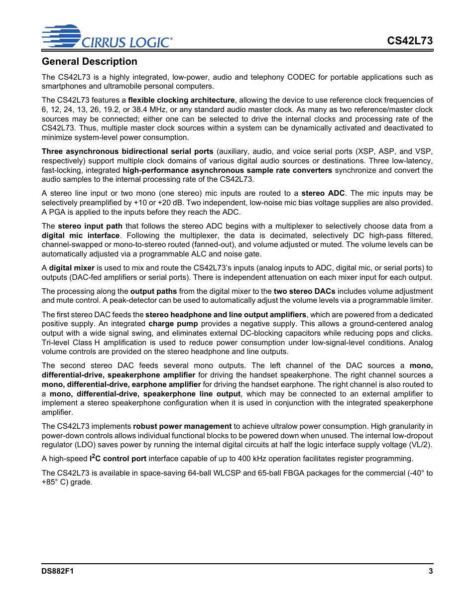 Cs42l73, General description | Cirrus Logic CS42L73 User Manual | Page 3 / 139