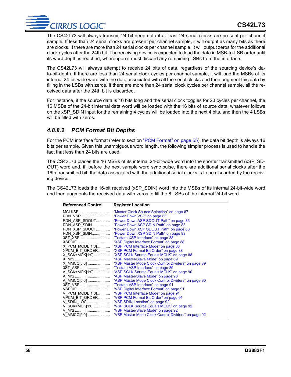 2 pcm format bit depths, Cs42l73 | Cirrus Logic CS42L73 User Manual | Page 58 / 139