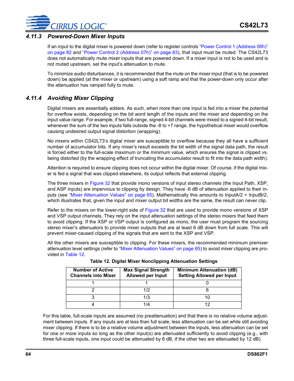 3 powered-down mixer inputs, 4 avoiding mixer clipping, Cs42l73 | Cirrus Logic CS42L73 User Manual | Page 64 / 139