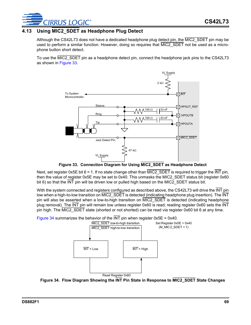 13 using mic2_sdet as headphone plug detect, Cs42l73 | Cirrus Logic CS42L73 User Manual | Page 69 / 139