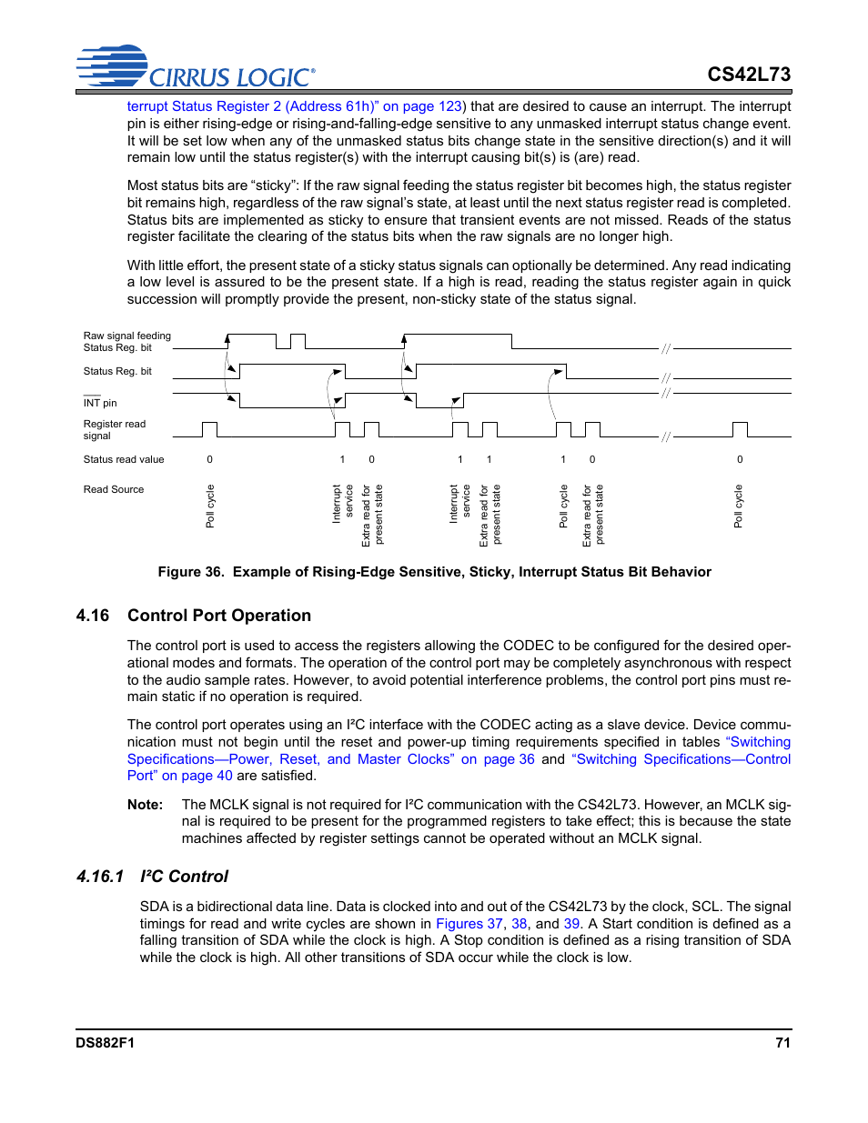 16 control port operation, 1 i²c control, Cs42l73 | Cirrus Logic CS42L73 User Manual | Page 71 / 139