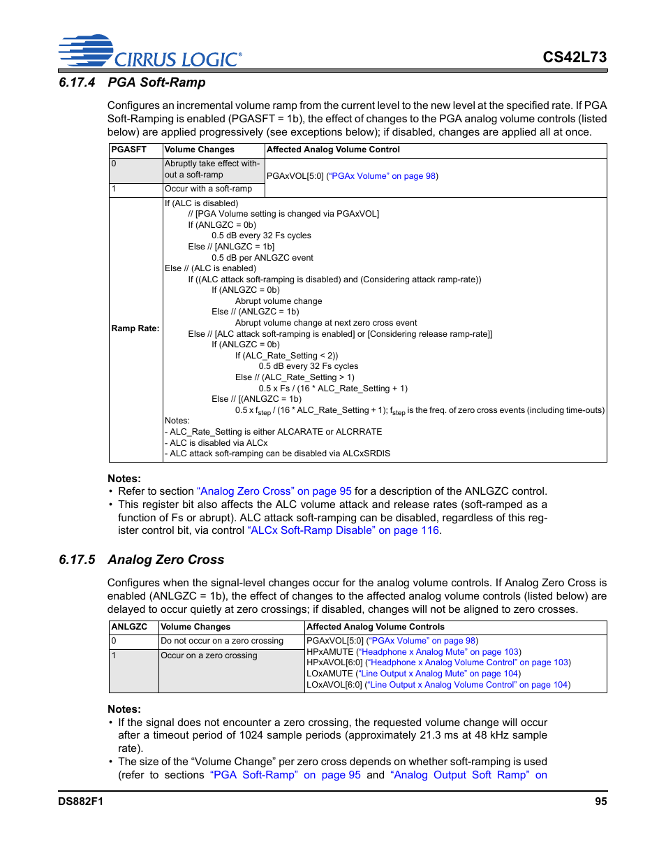 4 pga soft-ramp, 5 analog zero cross, 4 pga soft-ramp 6.17.5 analog zero cross | Cs42l73 | Cirrus Logic CS42L73 User Manual | Page 95 / 139