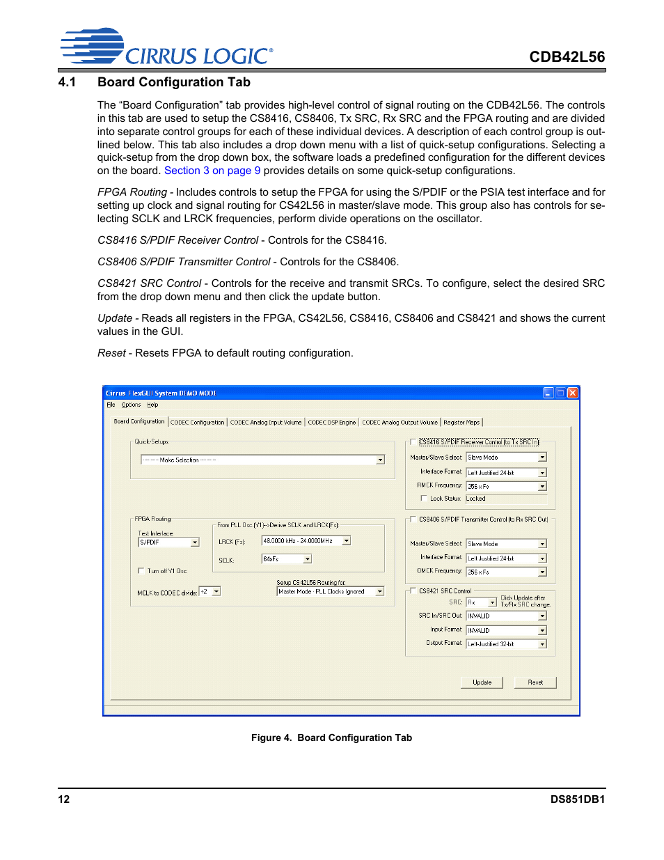 1 board configuration tab, Figure 4. board configuration tab, Cdb42l56 | Cirrus Logic CDB42L56 User Manual | Page 12 / 38
