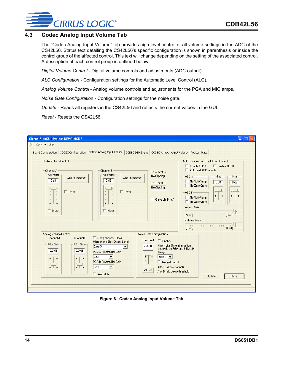 3 codec analog input volume tab, Figure 6. codec analog input volume tab, Cdb42l56 | Cirrus Logic CDB42L56 User Manual | Page 14 / 38