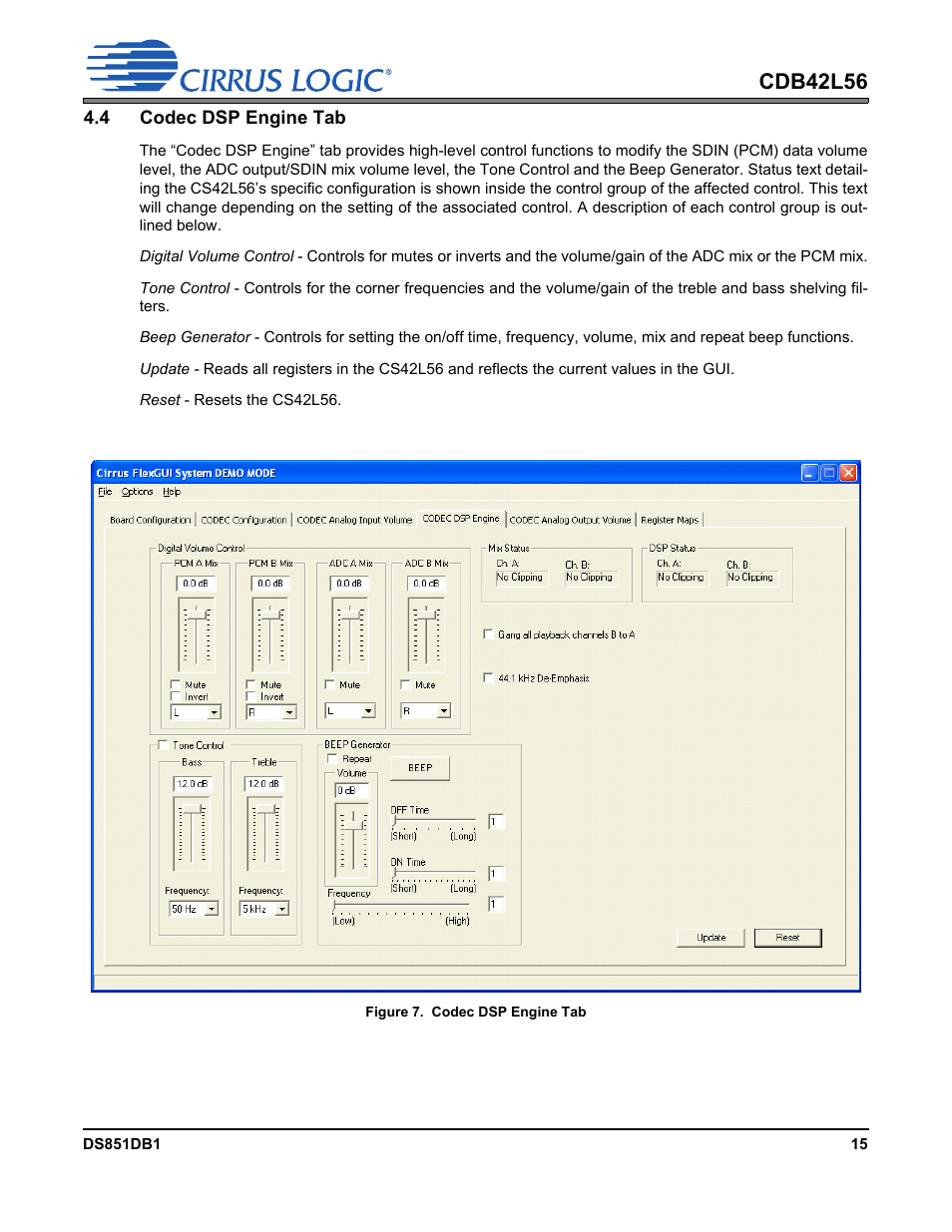 4 codec dsp engine tab, Figure 7. codec dsp engine tab, Cdb42l56 | Cirrus Logic CDB42L56 User Manual | Page 15 / 38