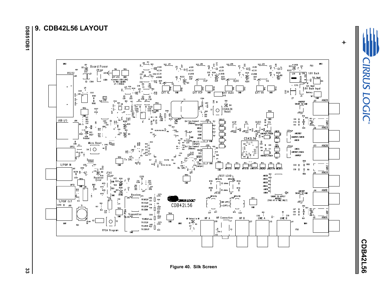 Cdb42l56 layout, Figure 40. silk screen | Cirrus Logic CDB42L56 User Manual | Page 33 / 38