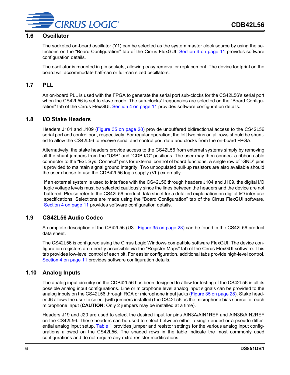 6 oscillator, 7 pll, 8 i/o stake headers | 9 cs42l56 audio codec, 10 analog inputs, Cdb42l56 | Cirrus Logic CDB42L56 User Manual | Page 6 / 38