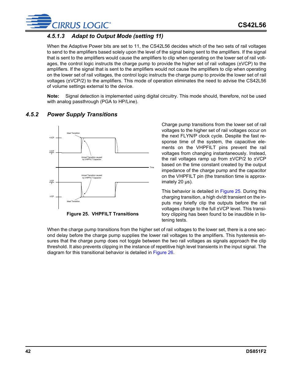 2 power supply transitions, Figure 25. vhpfilt transitions, 3 adapt to output mode (setting 11) | Figure 25.vhpfilt transitions, Cs42l56 | Cirrus Logic CS42L56 User Manual | Page 42 / 92