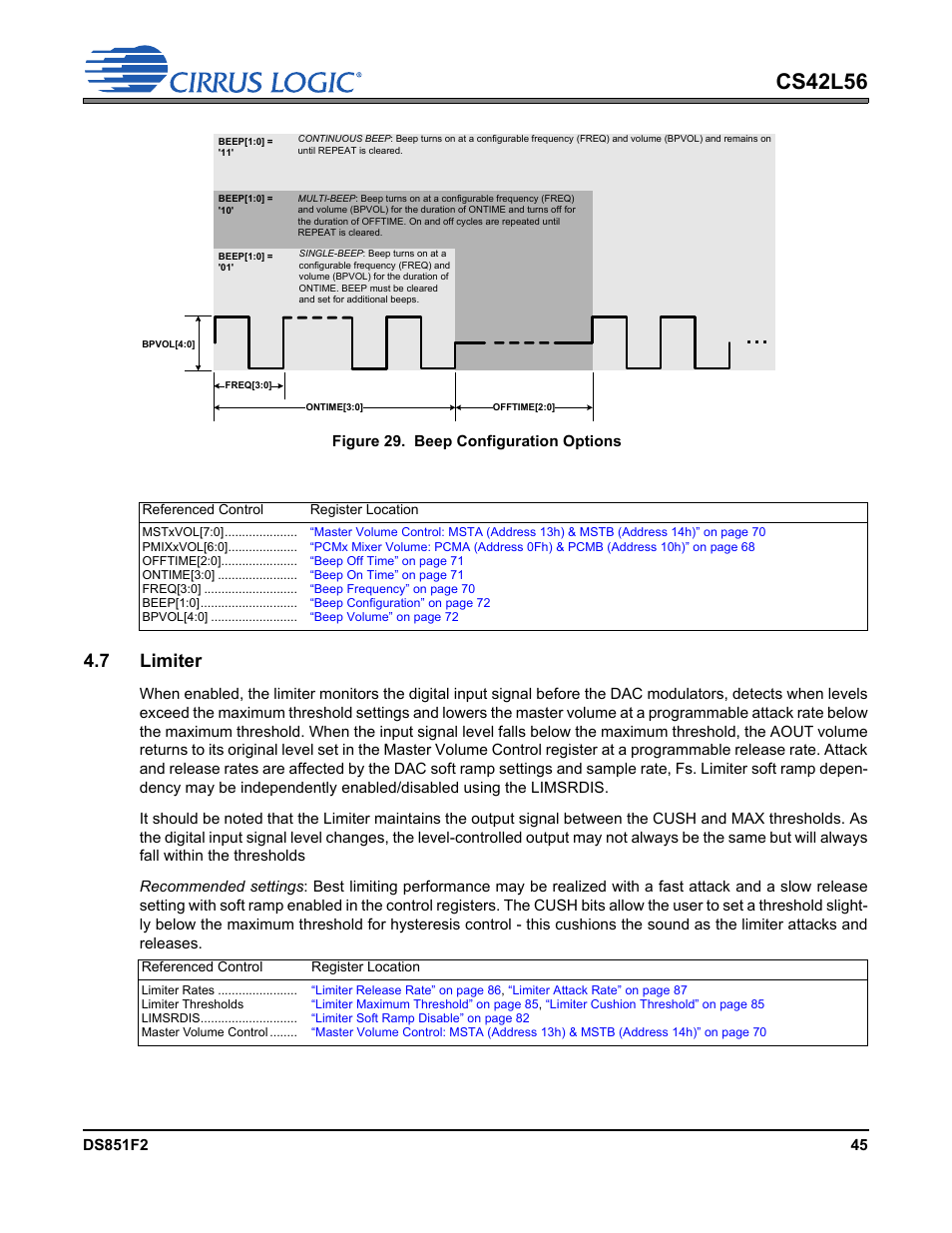 Figure 29. beep configuration options, 7 limiter, Figure 29.beep configuration options | Cs42l56 | Cirrus Logic CS42L56 User Manual | Page 45 / 92
