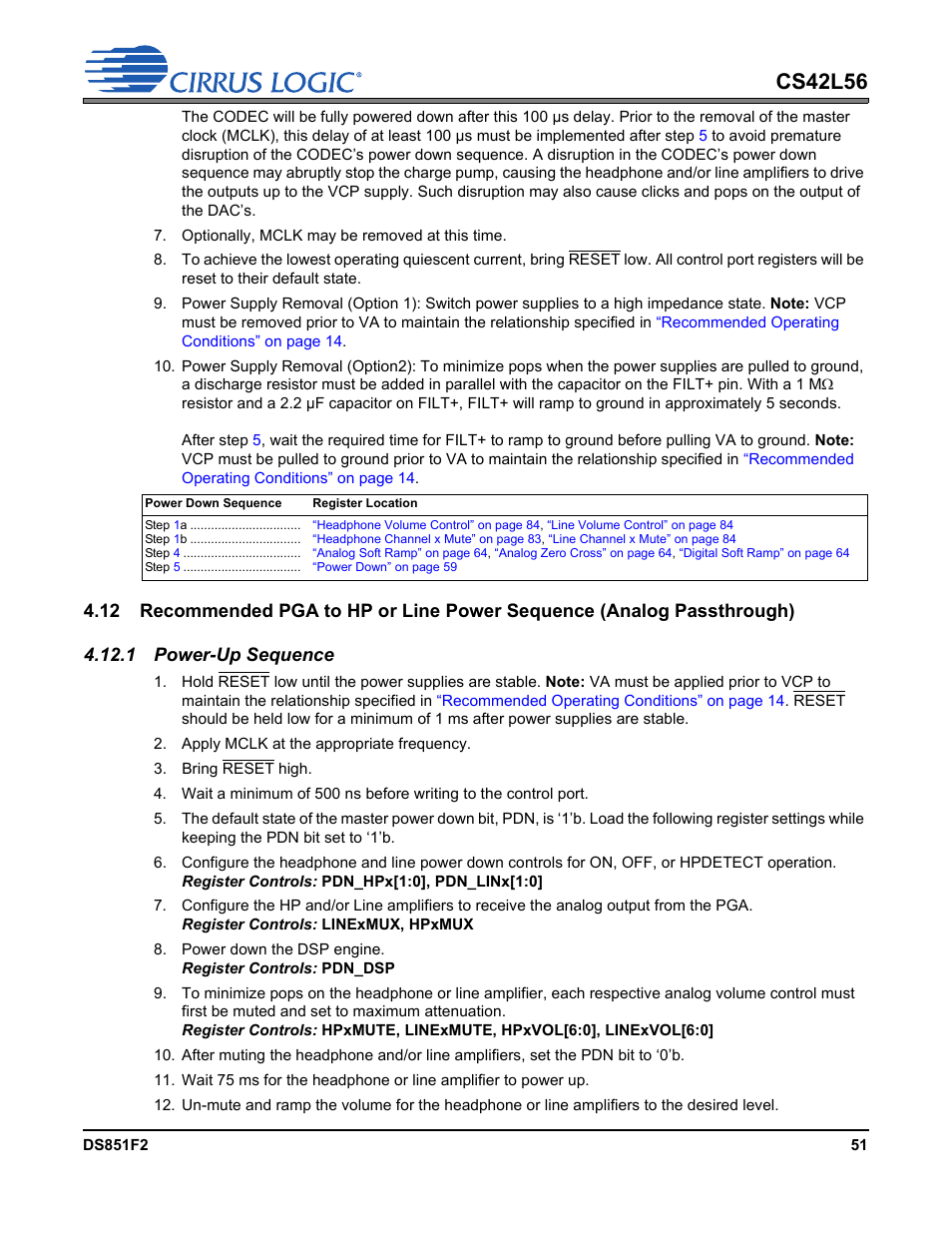 1 power-up sequence, Cs42l56 | Cirrus Logic CS42L56 User Manual | Page 51 / 92