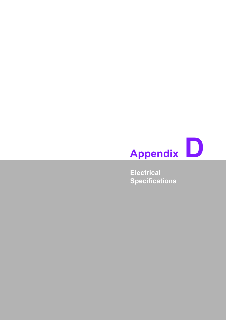D electrical specifications, Appendix d | Advantech PCM-9588 User Manual | Page 101 / 104