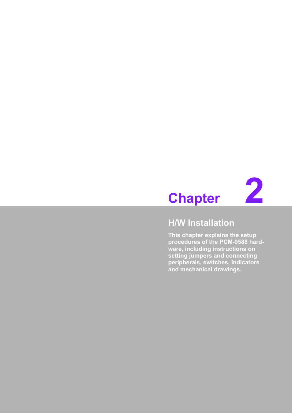 2 h/w installation, Chapter | Advantech PCM-9588 User Manual | Page 19 / 104