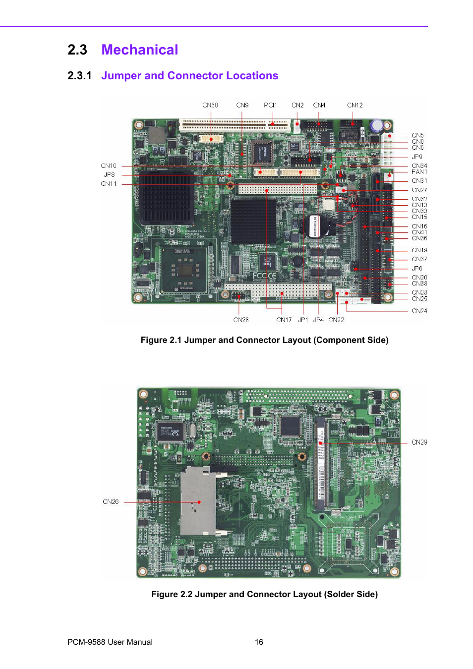 3 mechanical, 1 jumper and connector locations, Mechanical 2.3.1 | Advantech PCM-9588 User Manual | Page 26 / 104