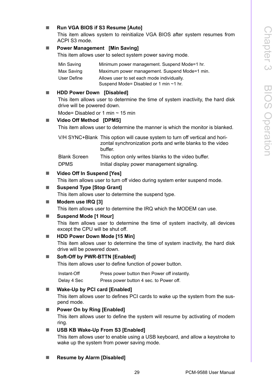 Chapter 3 b ios operation | Advantech PCM-9588 User Manual | Page 39 / 104