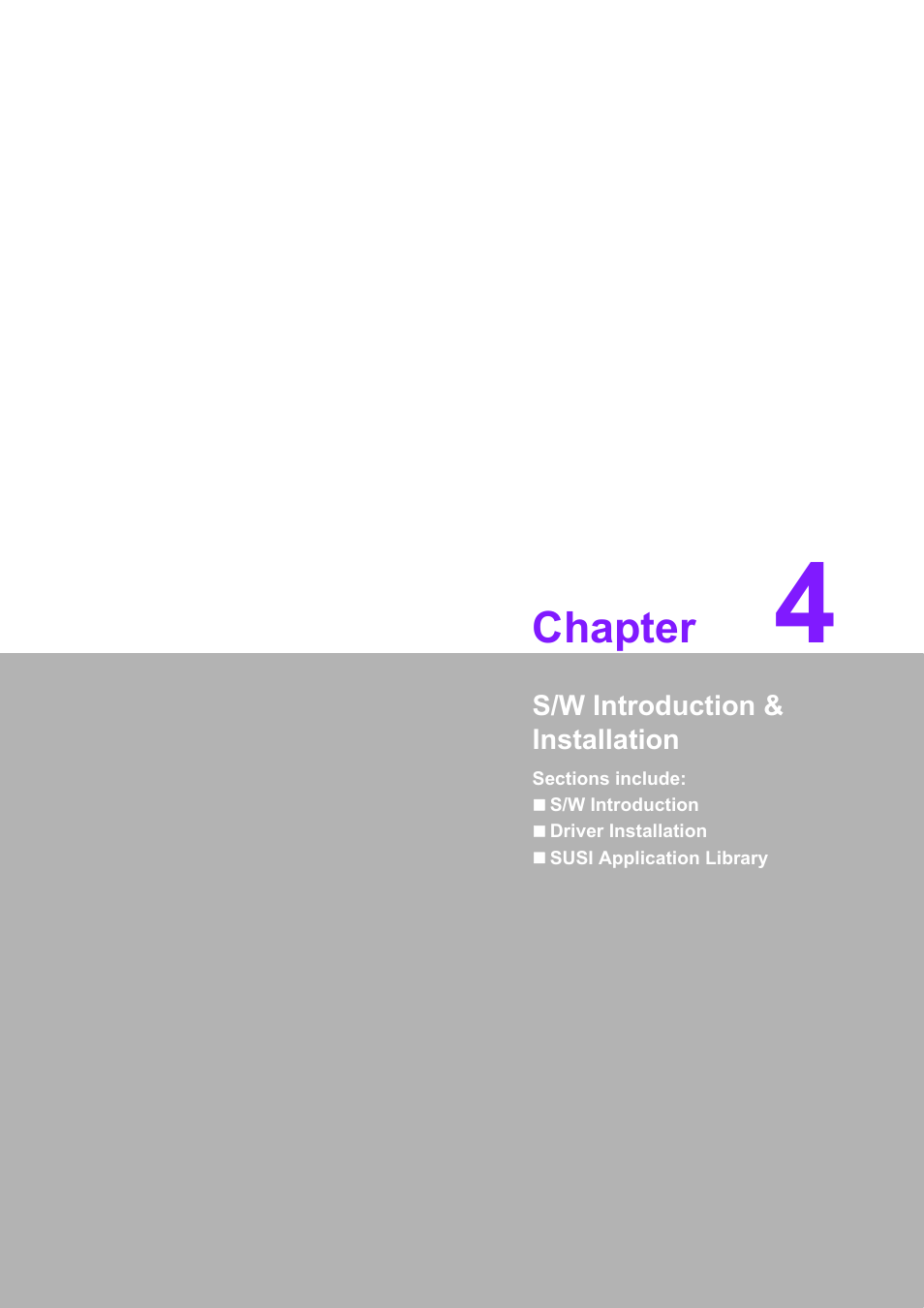 4 s/w introduction & installation, Chapter, S/w introduction & installation | Advantech PCM-9588 User Manual | Page 47 / 104