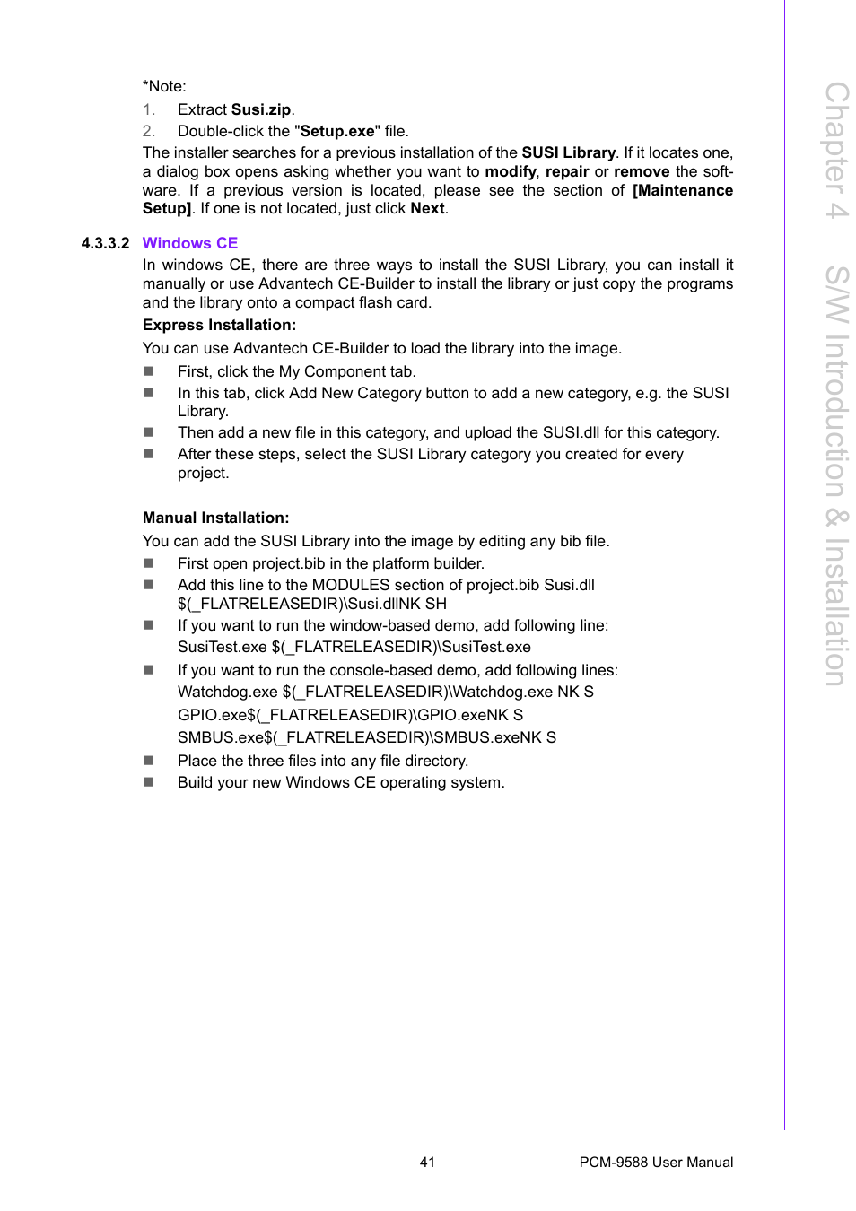 2 windows ce, Chapter 4 s /w introduction & installation | Advantech PCM-9588 User Manual | Page 51 / 104