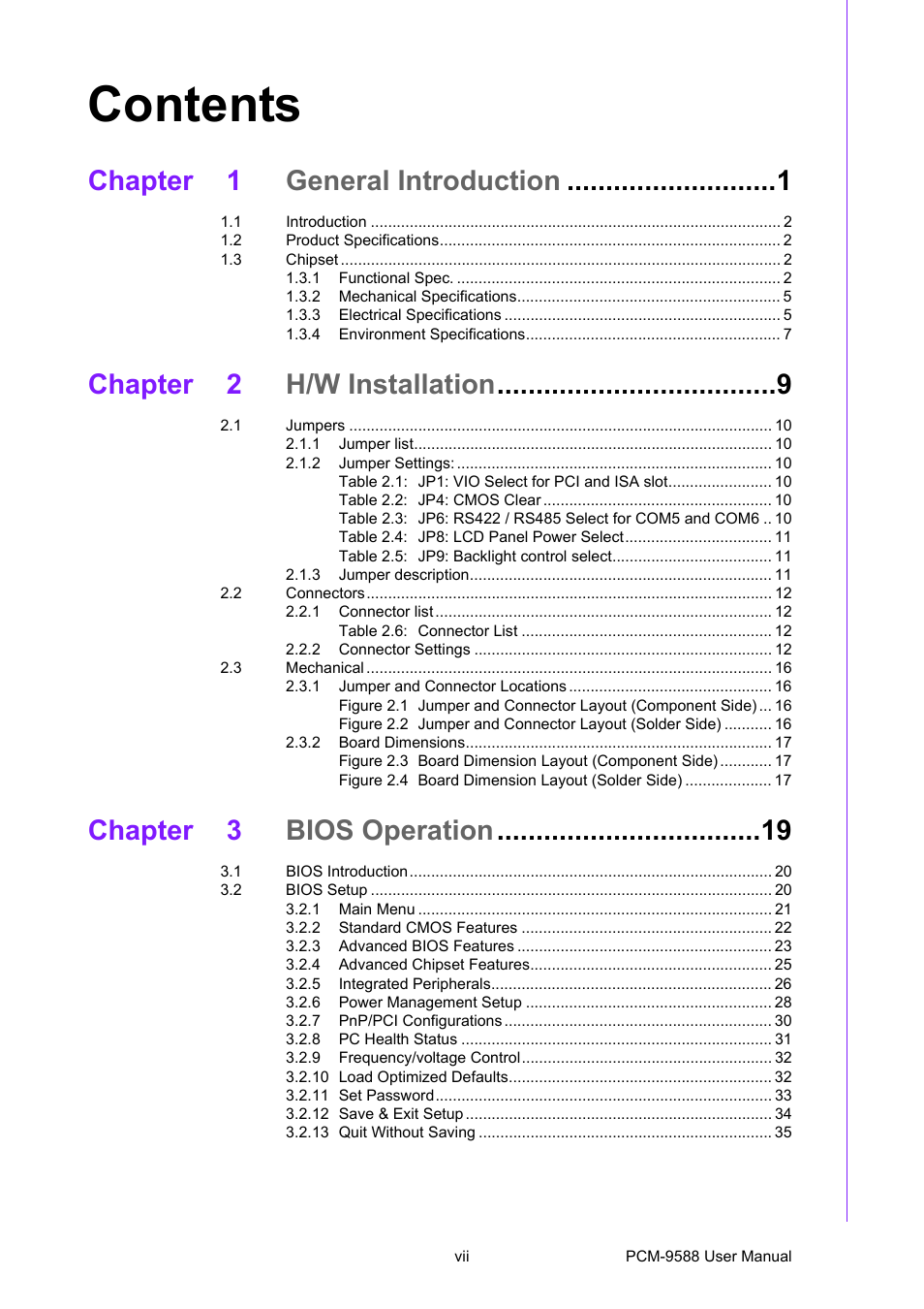 Advantech PCM-9588 User Manual | Page 7 / 104