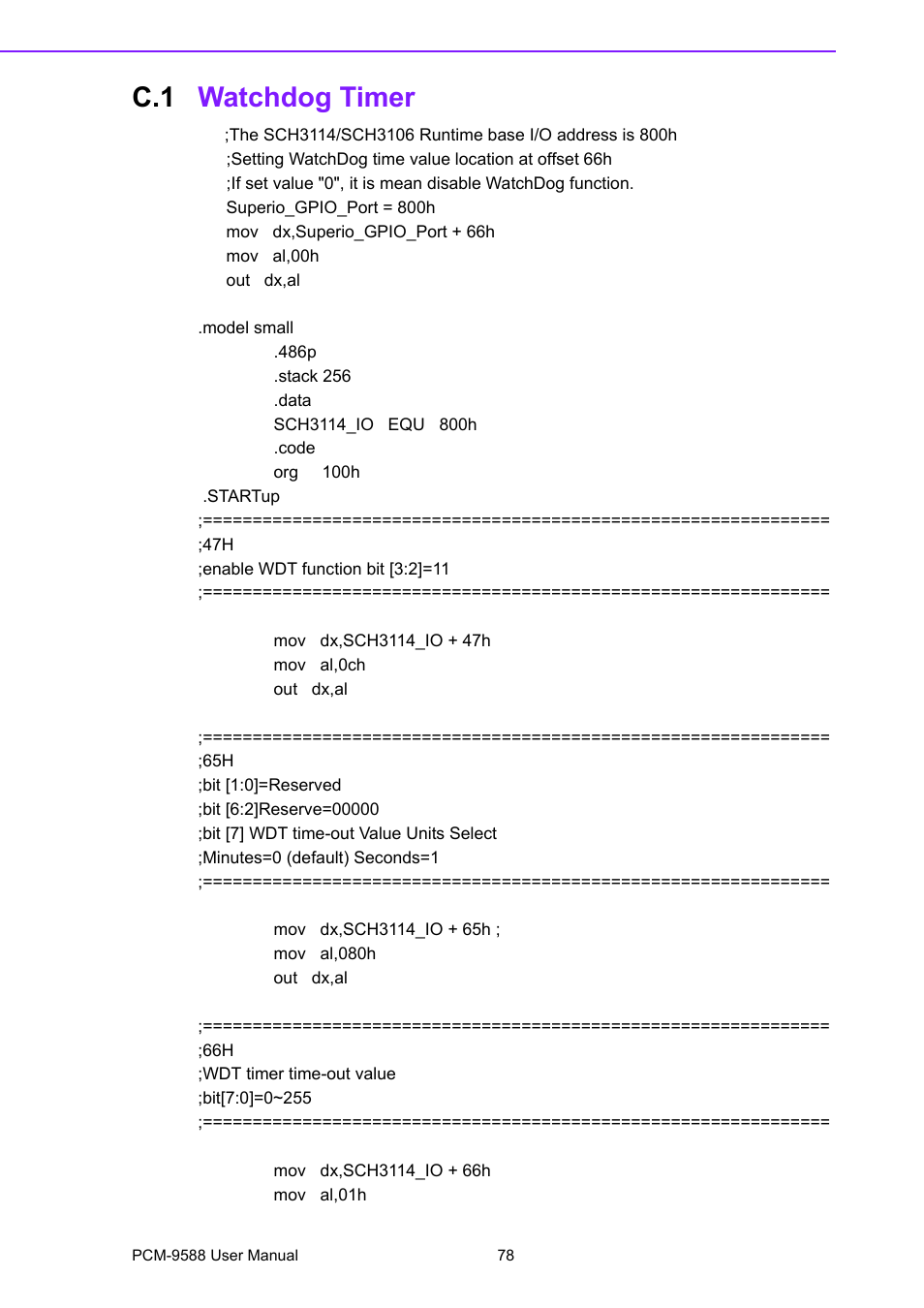 C.1 watchdog timer, Watchdog timer | Advantech PCM-9588 User Manual | Page 88 / 104