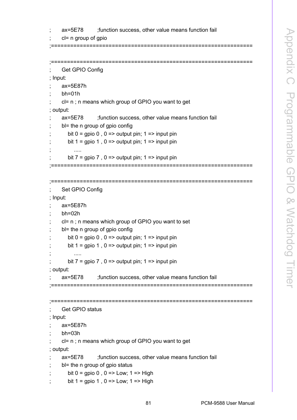 Appendix c p rogrammable g pio & watchdog timer | Advantech PCM-9588 User Manual | Page 91 / 104