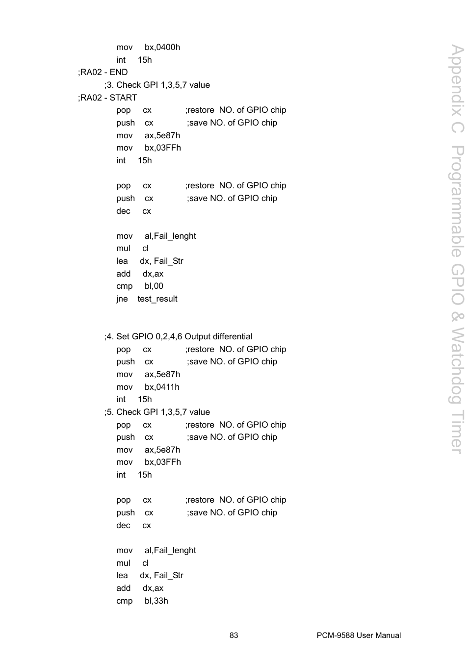 Appendix c p rogrammable g pio & watchdog timer | Advantech PCM-9588 User Manual | Page 93 / 104