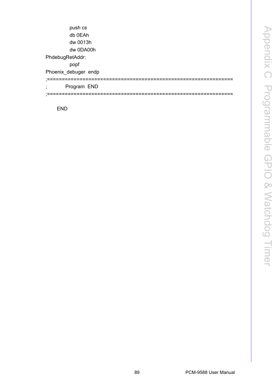 Appendix c p rogrammable g pio & watchdog timer | Advantech PCM-9588 User Manual | Page 99 / 104