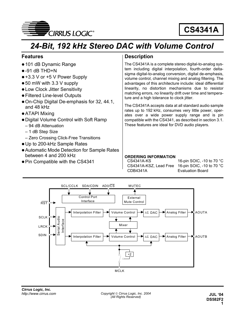 Cirrus Logic CS4341A User Manual | 34 pages