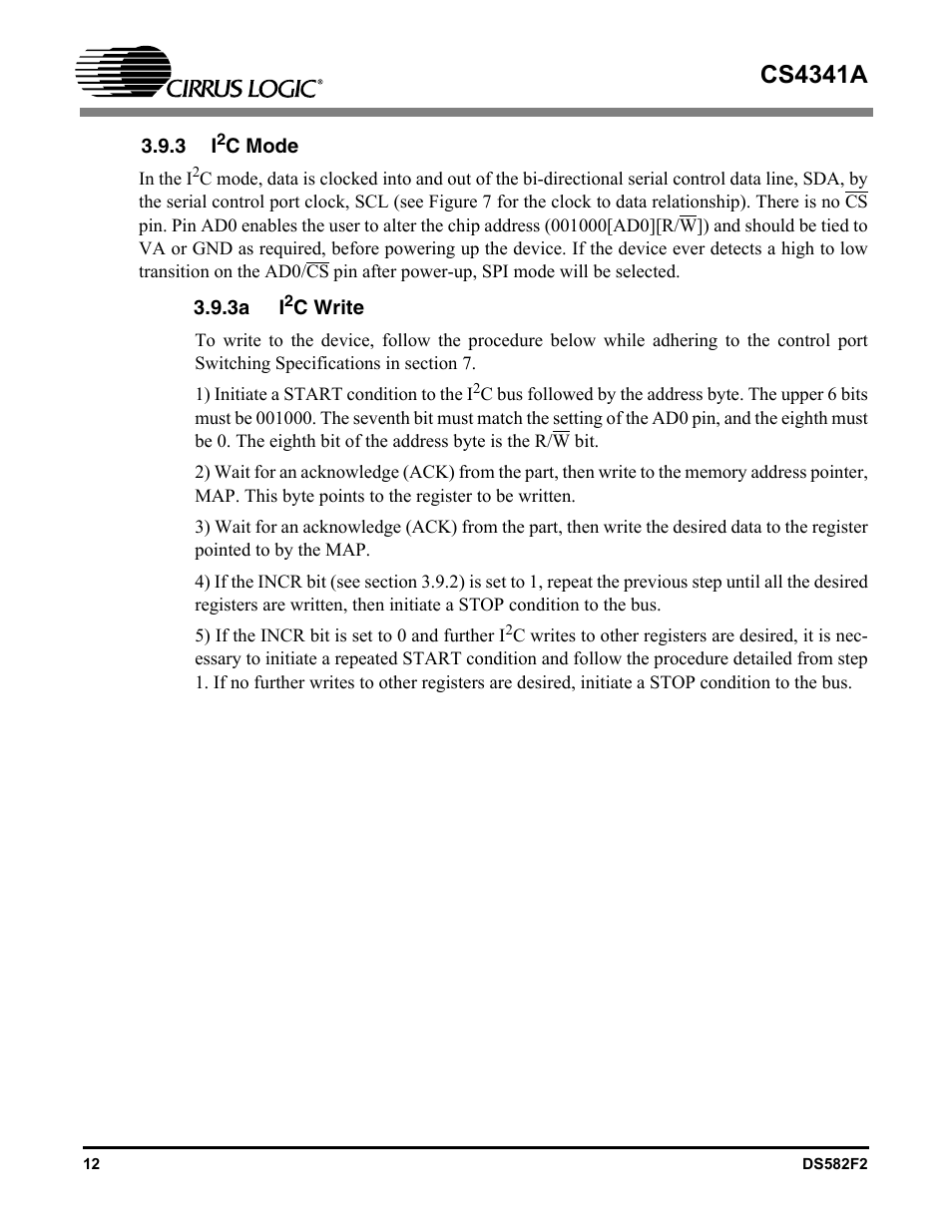 3 i2c mode, 3a i2c write, 3a i | Cs4341a | Cirrus Logic CS4341A User Manual | Page 12 / 34