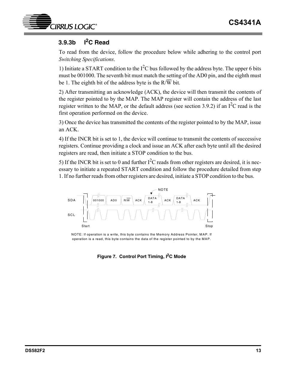 Figure 7. control port timing, i2c mode, 3b i2c read, 3b i | Figure 7, Control port timing, i2c mode, Cs4341a, C read | Cirrus Logic CS4341A User Manual | Page 13 / 34