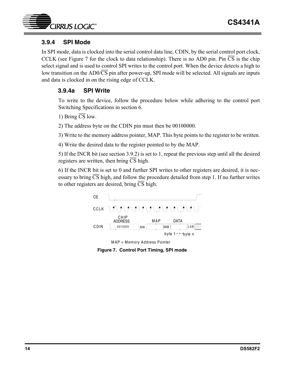 4 spi mode, 4a spi write, Figure 7. control port timing, spi mode | Figure 8, Control port timing, spi mode, Cs4341a | Cirrus Logic CS4341A User Manual | Page 14 / 34