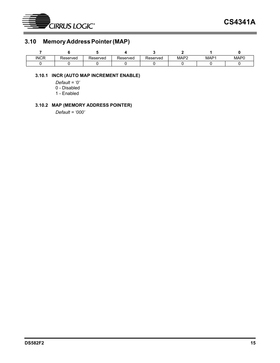 10 memory address pointer (map), Cs4341a | Cirrus Logic CS4341A User Manual | Page 15 / 34