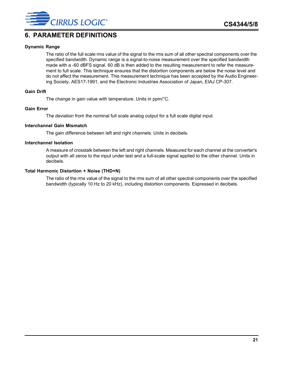 Parameter definitions | Cirrus Logic CS4348 User Manual | Page 21 / 24