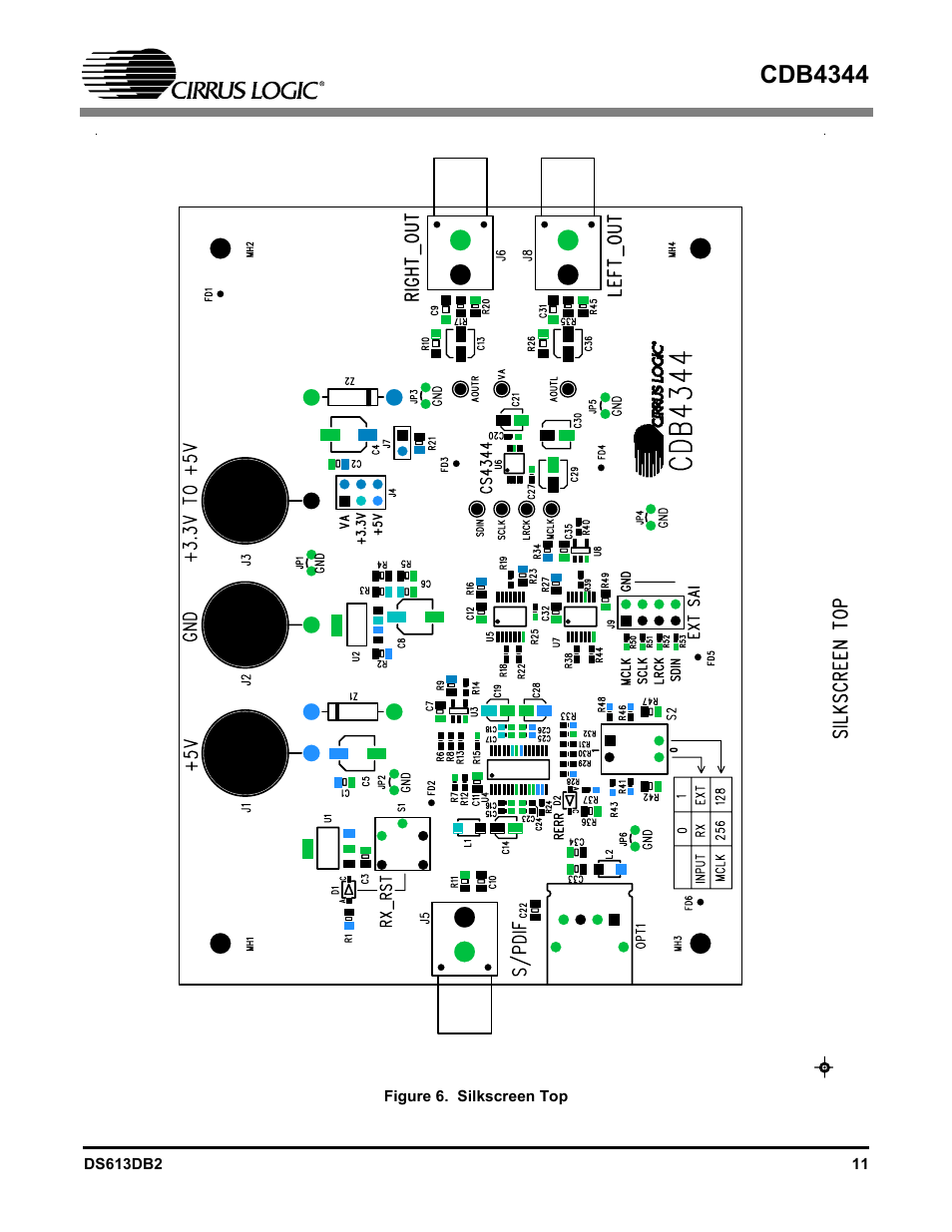Figure 6. silkscreen top, Cdb4344 | Cirrus Logic CDB4344 User Manual | Page 11 / 14