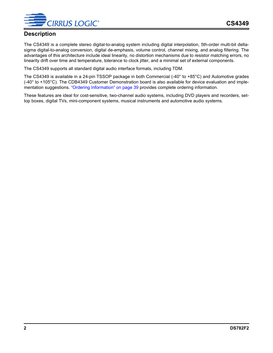 Cs4349, Description | Cirrus Logic CS4349 User Manual | Page 2 / 39