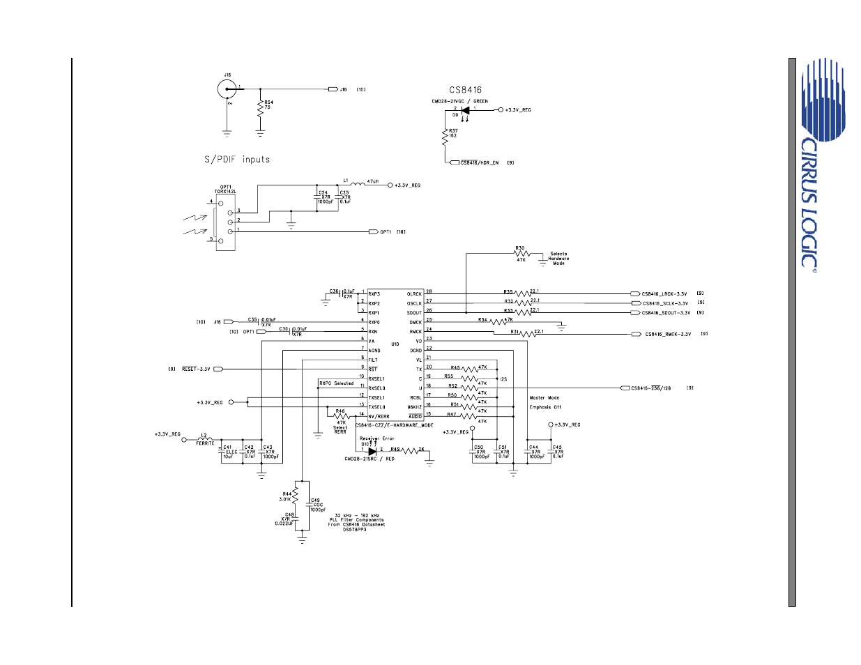 Figure 35. cs8416 s/pdif input, Figure 35, Cdb4352 | Cirrus Logic CDB435 User Manual | Page 16 / 21
