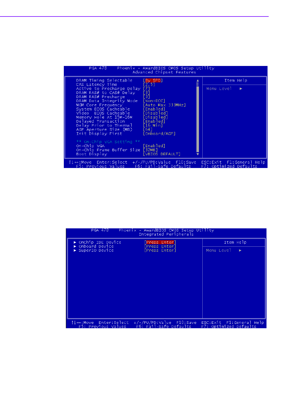 4 advanced chipset features setup, Figure 4.4 advanced chipset features setup, 5 integrated peripherals | Figure 4.5 integrated peripherals | Advantech INTEL PCM-9587 User Manual | Page 32 / 82