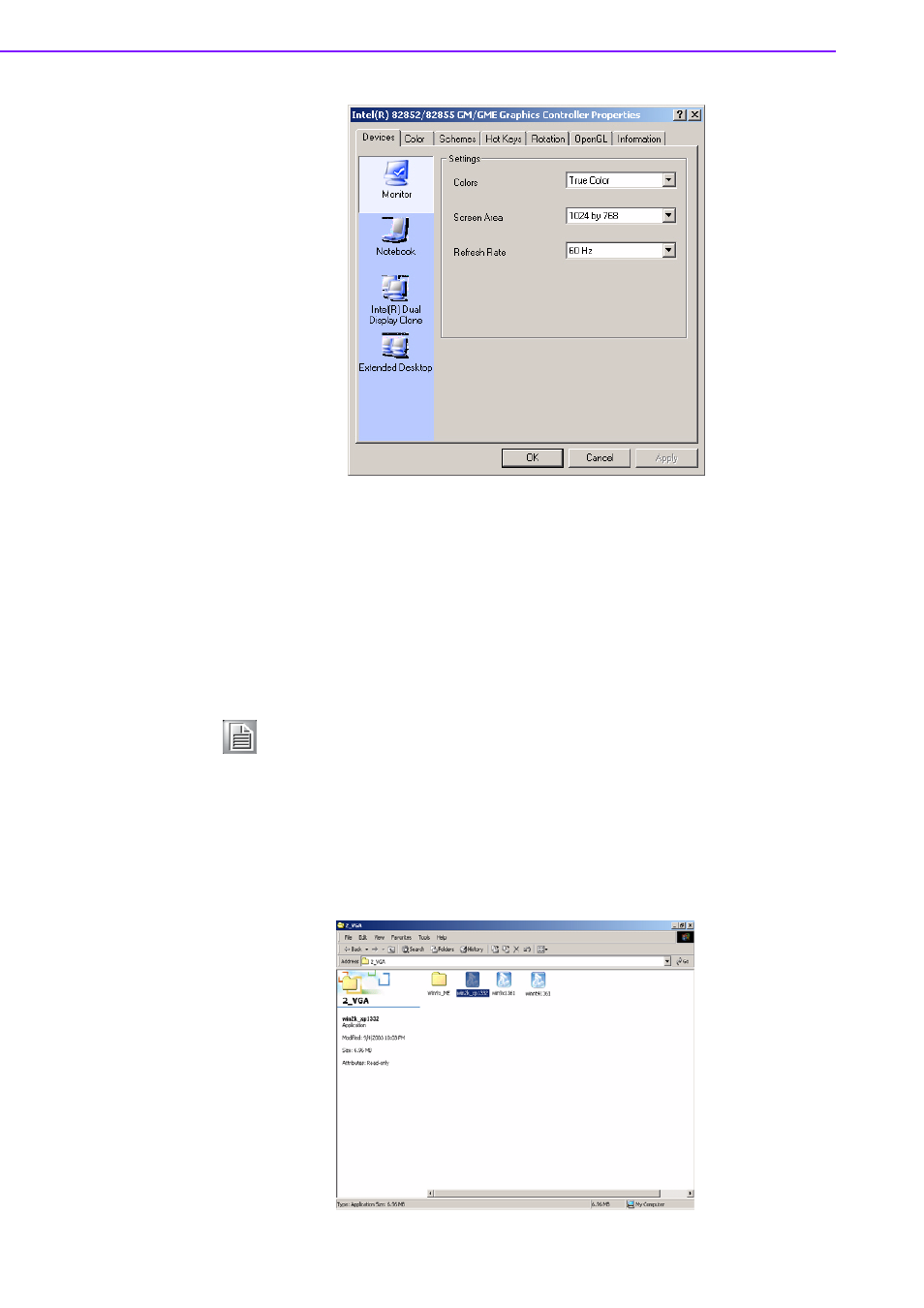 2 installation of the pci graphic driver, 1 installation for windows 2000/xp, Installation of the pci graphic driver 5.2.1 | Installation for windows 2000/xp | Advantech INTEL PCM-9587 User Manual | Page 40 / 82