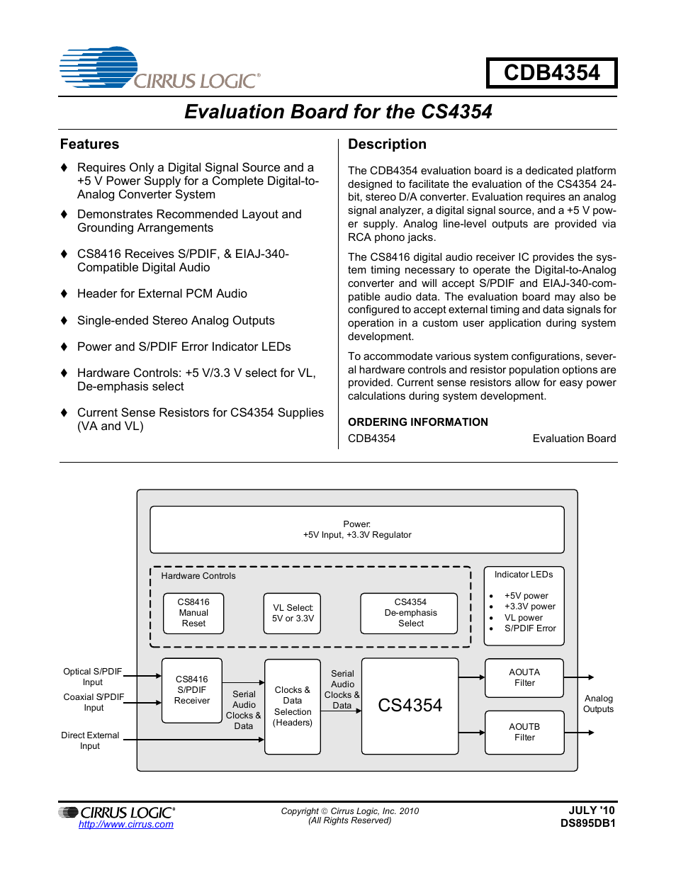 Cirrus Logic CDB4354 User Manual | 11 pages
