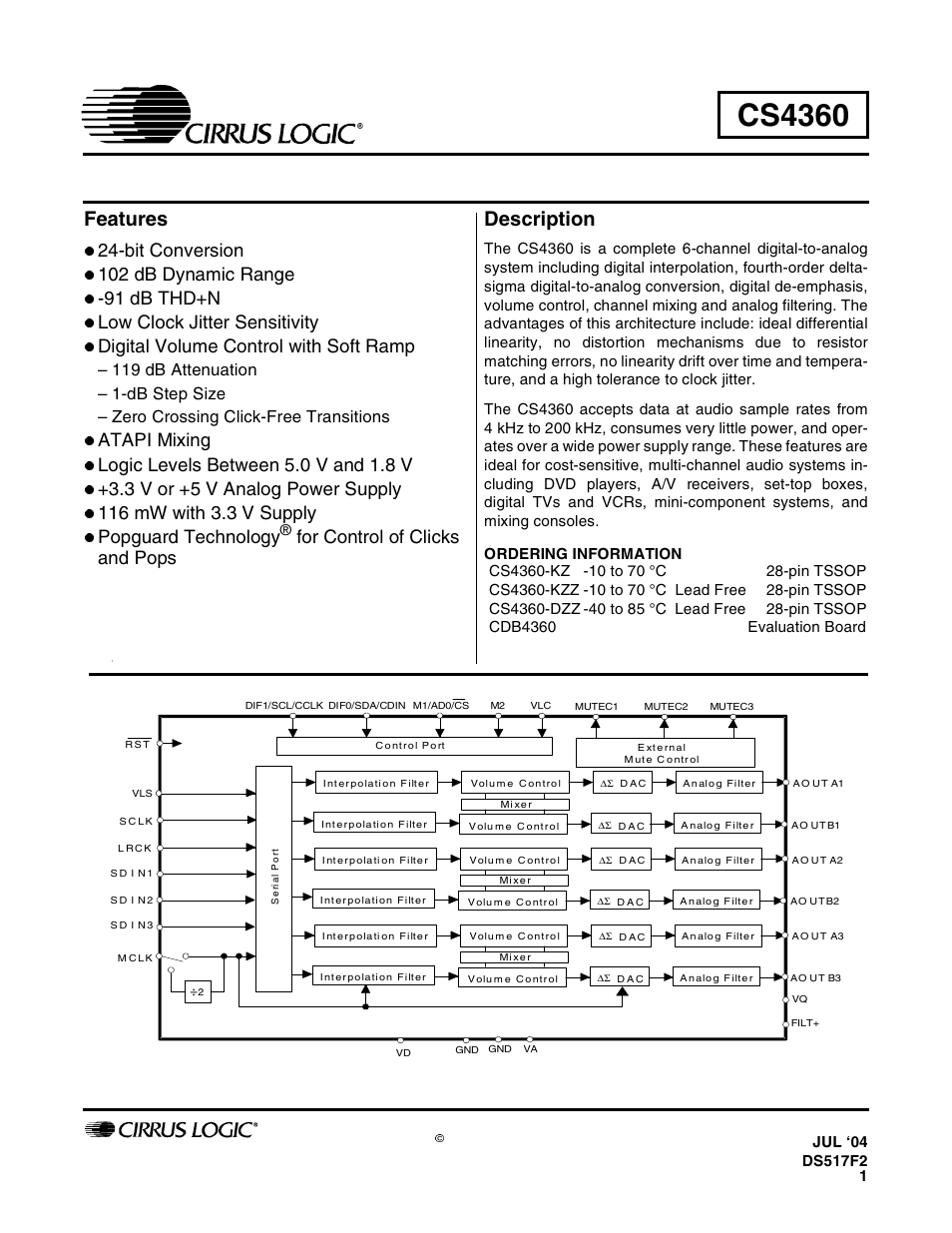 Cirrus Logic CS4360 User Manual | 37 pages